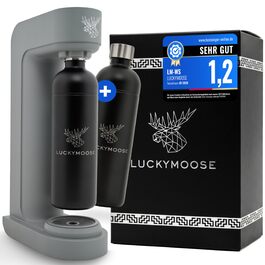 Luckymoose Infinity: Газована вода з двома нержавіючими пляшками 1.25л - економний сифон для газування води, сумісний з CO₂ балонами 60л (Сірий - 2x Чорний)