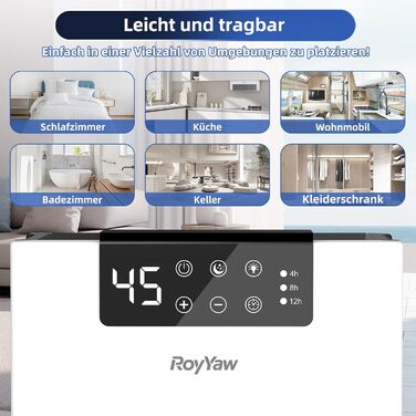 Електричний осушувач повітря 2700 мл з фільтром, LED дисплеєм та автовимкненням, білий