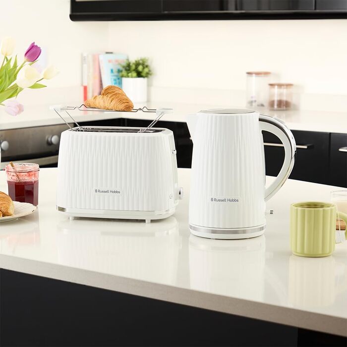 Russell Hobbs Kettle [1.7L 2400W] Eden White, Stainless Steel Accents (removable scale filter, lid opening with push button, water level indicator, illuminated switch, BPA free) Teapot 27360-70