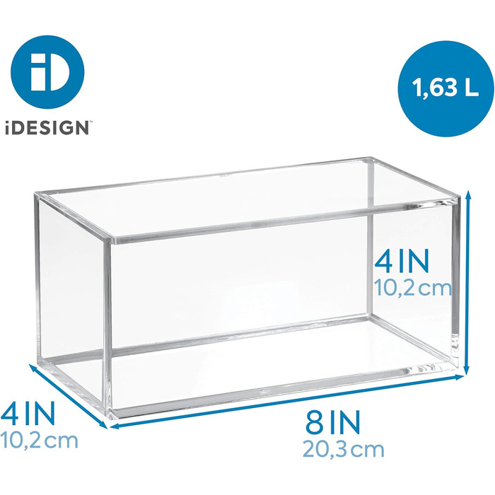 iDesign Cosmetic Organizer with Lid, Large Makeup Organizer Made of BPA-Free Plastic, Stackable Acrylic Box for Makeup, (8 x 4 x 4 inches), Clear