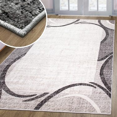 oKu-Tex килим для вітальні [80x150 см] з м'якого короткого ворсу кремового кольору - сучасний килим для дому з хвилястим геометричним дизайном, прямокутний, німецька якість