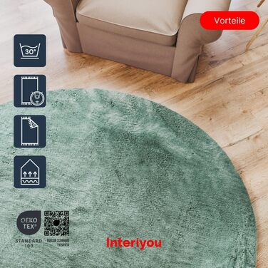 Килимок для вітальні Interiyou Fargo 80x150 см - короткий ворс, миючий, нековзний, штучне хутро, м'який ворс (зелений)