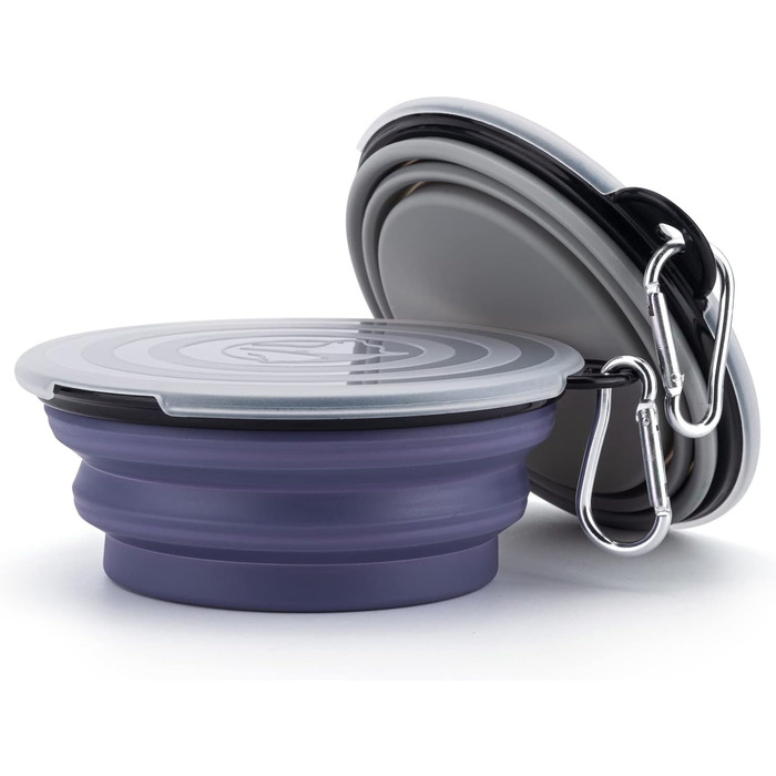Складані миски для собак SLSON, 2 шт. з кришкою та карабінами, для годування, води, подорожей та прогулянок (Small, haze purple cool gray)