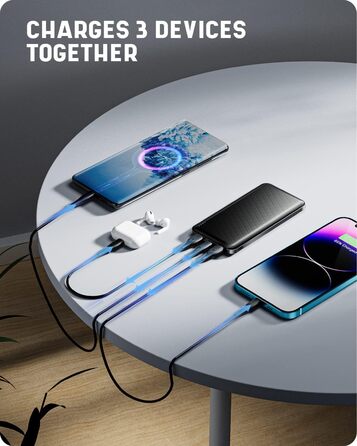 Портативний зарядний акумулятор Power Bank 10000mAh, ультратонкий, з USB-C, 2 USB виходи, сумісний з iPhone, iPad, Samsung, AirPods