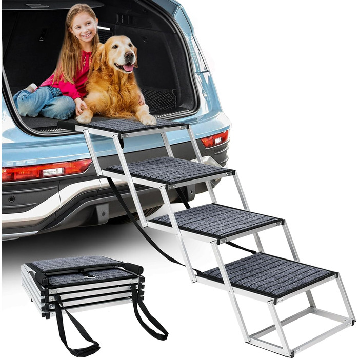 Рампа для собак великих порід: широка, складана, з антиковзким покриттям, до 113 кг, 4 сходинки