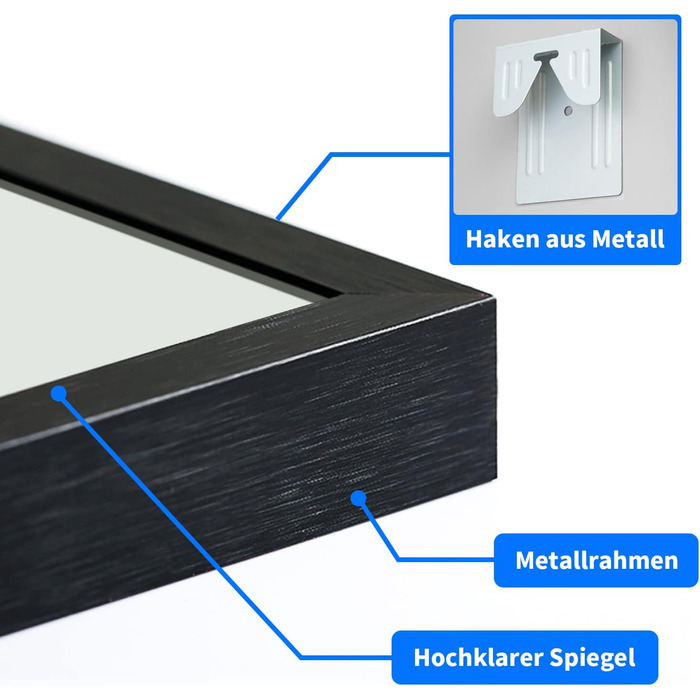 Дзеркало Boromal Spiegel чорне 40x60 см з металевим обрамленням для ванної, туалету, спальні