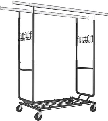 Стійка для одягу на колесах FAVOOOSTY, металева, мобільна, до 200 кг, чорна, 2 стяжки