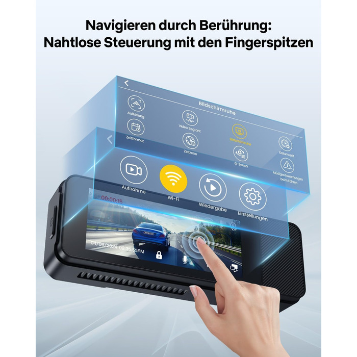 Відеореєстратор GKU Dashcam Auto: 4K/2.5K, GPS, Wi-Fi, Dual, 64GB, Паркування, WDR, 170° Кут огляду, G-сенсор, Loop, Макс. 256GB, Чорний