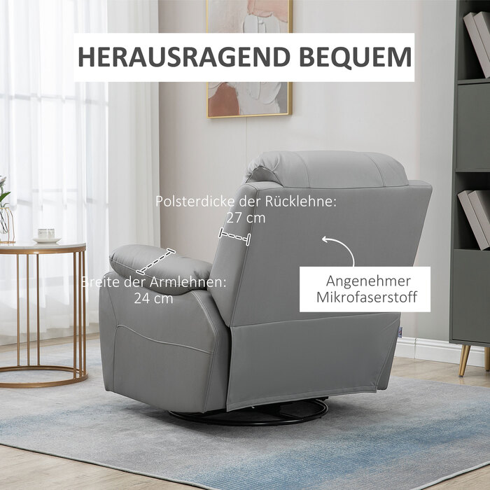 HOMCOM Swivel Recliner TV Chair, 135° Reclining with Footrest, Polyester, Grey, Up to 150 kg (220 lbs), 72x71x60cm (28x28x24 inches) for Comfort and Relaxation