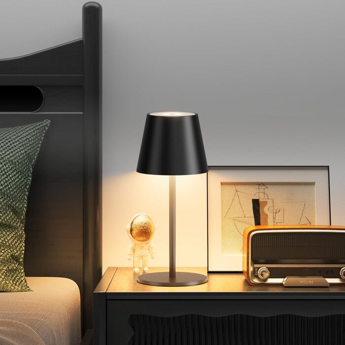 Світлодіодний акумуляторний настільний світильник 26 см, 5000mAh, IP54, чорний - кемпінговий ліхтар для ресторану, спальні, бару