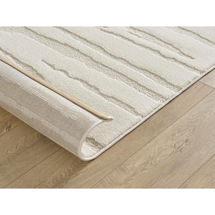 Килим Everest - сучасний коротковорсовий килим для вітальні та спальні з ефектом висоти-низькості, 3D-ефект, висока щільність ворсу та приємна м'якість, абстрактний дизайн, кремовий, 80 x 150 см