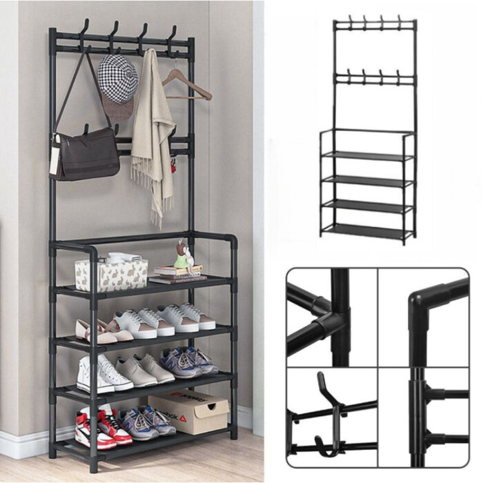 Relaxdays Coat Rack with 4 Shelves - Black