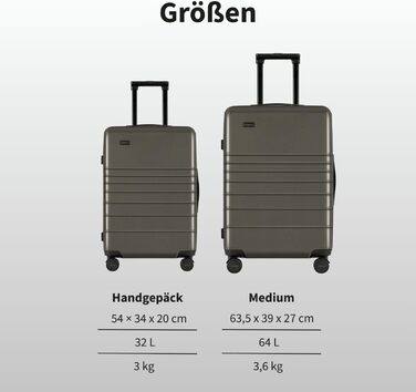 Валіза ETERNITIVE з полікарбонату та ABS: легка, з колесами 360°, TSA-замок, ручна валіза (оливковий, набір 2 шт. S+M)