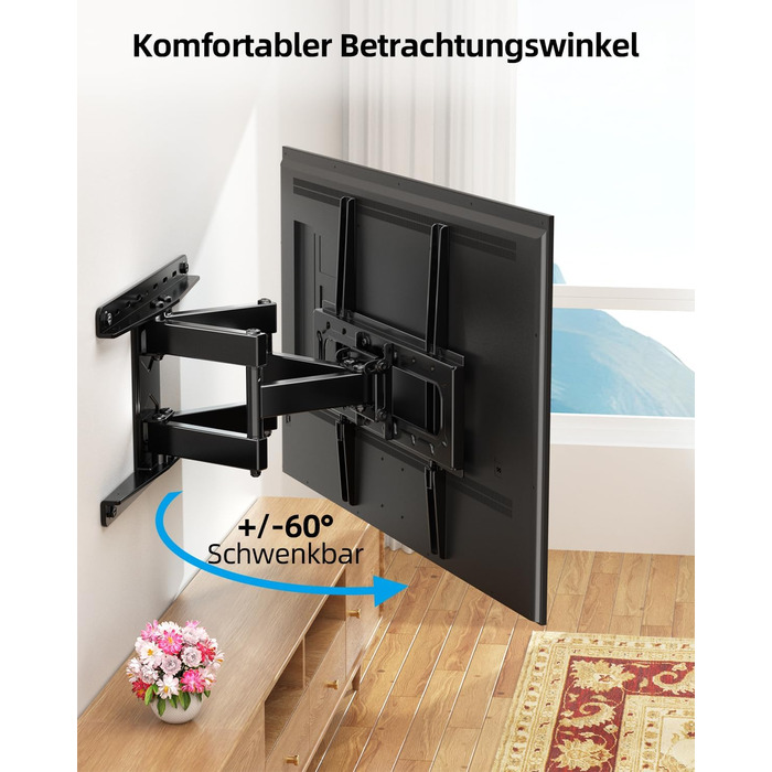 Кріплення для телевізора HOME VISION HV6401: поворотне та нахильне, для телевізорів 26-65 дюймів, універсальне, VESA 400x400, до 60 кг