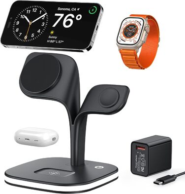 Зарядна станція 5-в-1 для iPhone, MagSafe, сумісна з iPhone 16/15/14/13/12, Apple Watch та AirPods (Чорний)