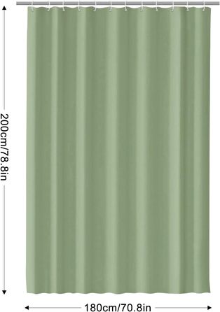 Завіса для душу 180x180 см, водонепроникна, антигрибкова, з кільцями (зелена)
