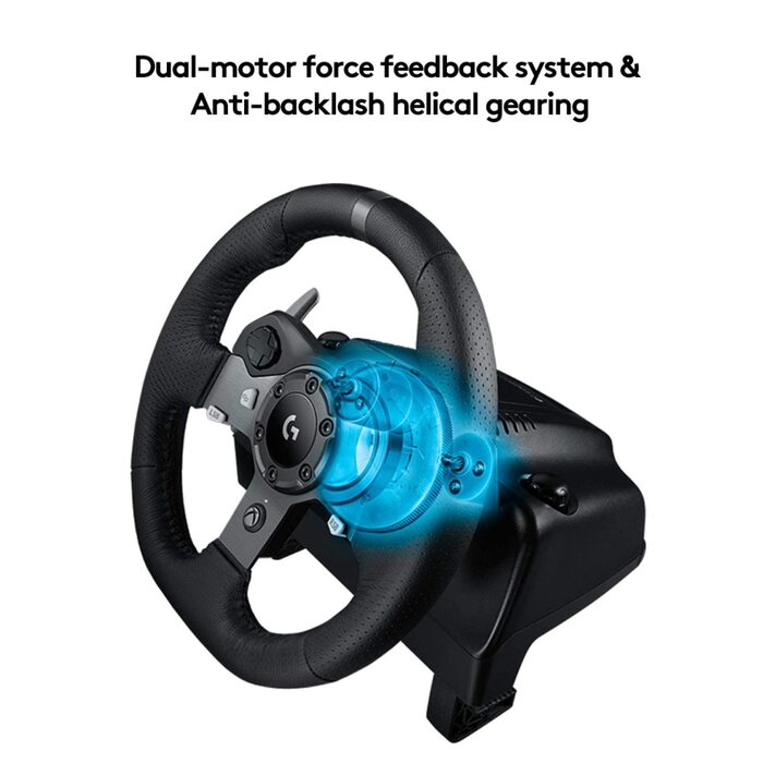 Руль Logitech G920 Driving Force для Xbox Series X|S, Xbox One, PC, Mac. Двомоторний Force Feedback, 900° кут повороту, регульовані педалі, UK-штекер.
