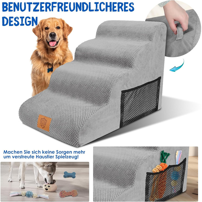 Dog stairs, dog stairs 50cm high, pet stairs 4 steps, removable non-slip foam dog ramp, dog stairs for small dogs and cats, washable cat stairs
