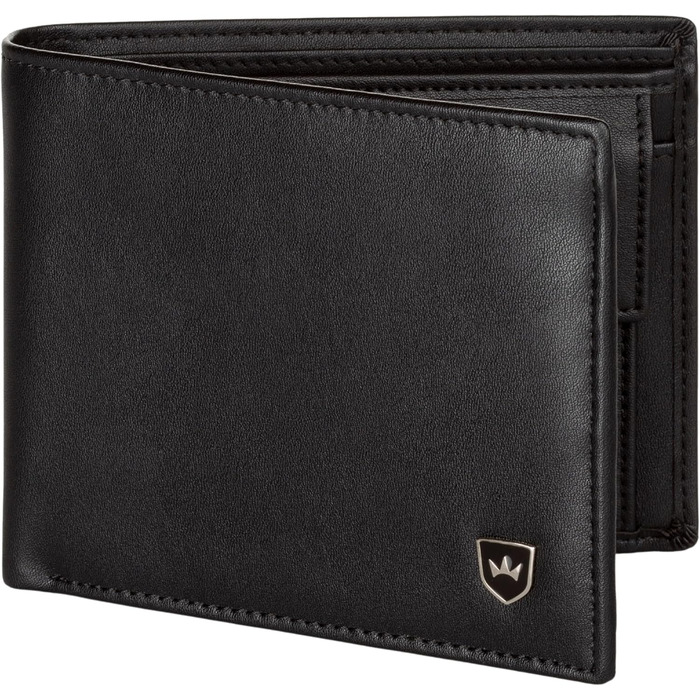 Kronenschein® Wallet for Men Leather with RFID Protection | Genuine Leather Bifold Wallet Large | Money Clip for Men | Wallet Wallet | Ladies' Nappa Leather Portemonnaie (Black)