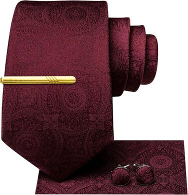 Набір краватки, нагрудного хустинки та краваткових затискачів Hi-Tie, золотий колір, темно-червоний візерунок павлина, для весілля та свят