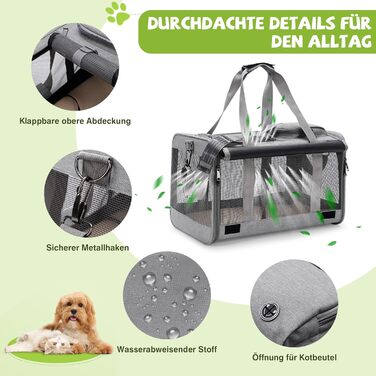 Транспортна сумка для котів та маленьких собак ALLSOPETS до 9 кг, дихаюча переноска, м'яка сумка для подорожей на авто, літак та до ветеринара (Frostgrau)