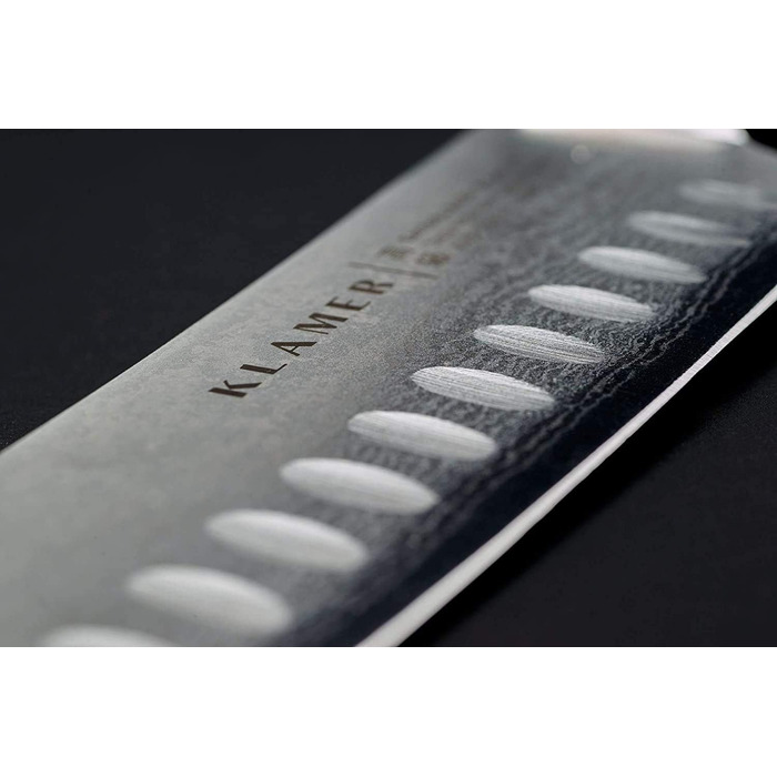 Японський ніж Santoku Premium з дамаської сталі Klamer, 18 см - класичний кухонний ніж з пакахвуду