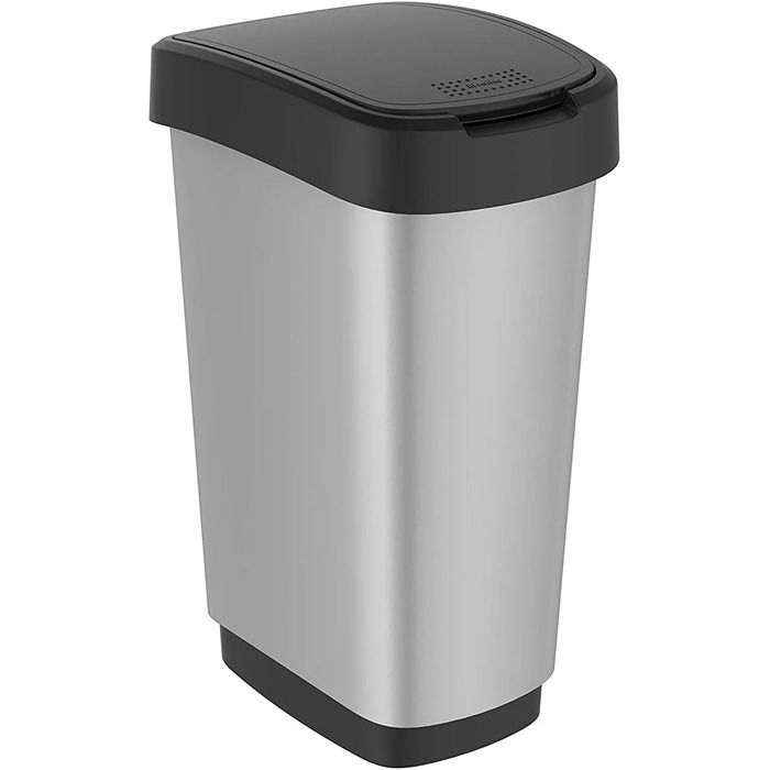 Відро для сміття Rotho Twist 25л з кришкою, пластик PP, BPA-free, чорний/сріблястий, 25л