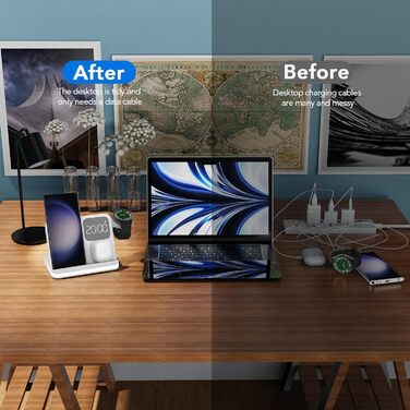Бездротовий зарядний пристрій 4-в-1 з будильником, сумісний з Samsung Galaxy (Watch, Buds, Fold, Flip, S-серія)