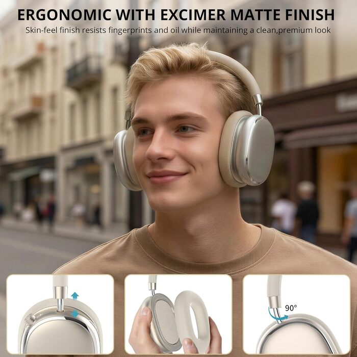 Навушники бездротові Bluetooth 6.0 NC95 з активним шумозаглушенням, поворотним регулятором, 120+ годин роботи, EQ налаштування через додаток, для подорожей та спорту (Зоряне світло)