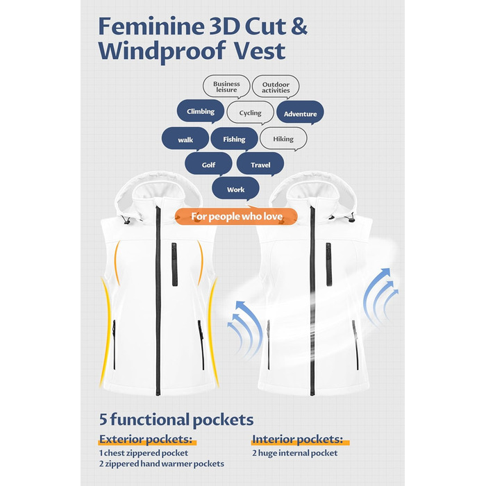 Жіноча софтшеллова жилетка CREATMO US, вітрозахисна куртка без рукавів з капюшоном (XL, білий/квітковий принт)