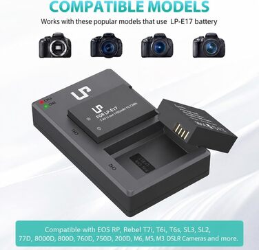 Акумулятор Canon LP-E17 + Двоканальний зарядний пристрій 2x1450mAh для EOS R8 R10 R50 RP Rebel T6i T7i T8i SL2 SL3 77D 200D 750D 760D 800D M3 M5 M6 Mark II