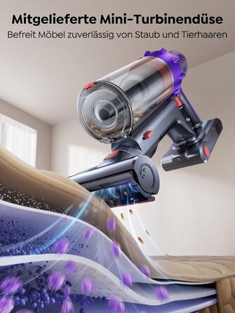 SMOTURE Бездротовий акумуляторний пилосос 50 000 Па, 65 хв роботи, міні-турбонасадка, самостійна парковка, антизаплутана щітка, док-станція на стіні, для шерсті тварин/килимів/твердих поверхонь/автомобіля, модель: VAC02, темно-фіолетовий