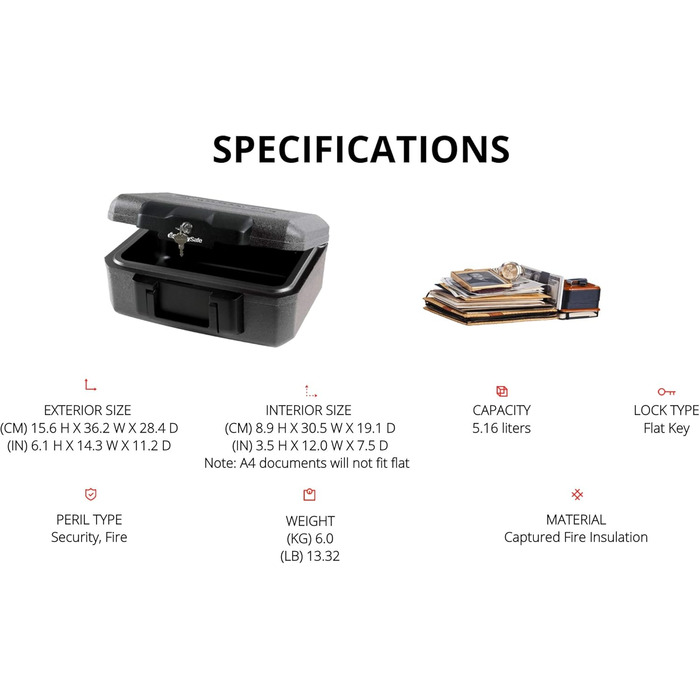Вогонетривкий сейф для документів з ключовим замком (компактний)