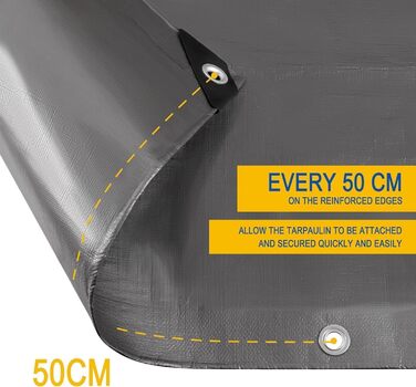 280g/m² Cover Sheet Fabric Sheet 4x4m made of PE [without recovered materials], waterproof and reinforced tarpaulin for garden furniture, pool, car, trampoline, with 16m rope for securing.