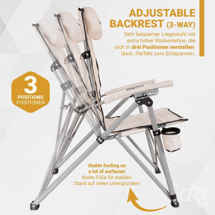 Крісло кемпінгове Dieckkiners Ehlin, сталеве, складне, з високою спинкою (3 положення), для балкона, саду, тераси, бежеве