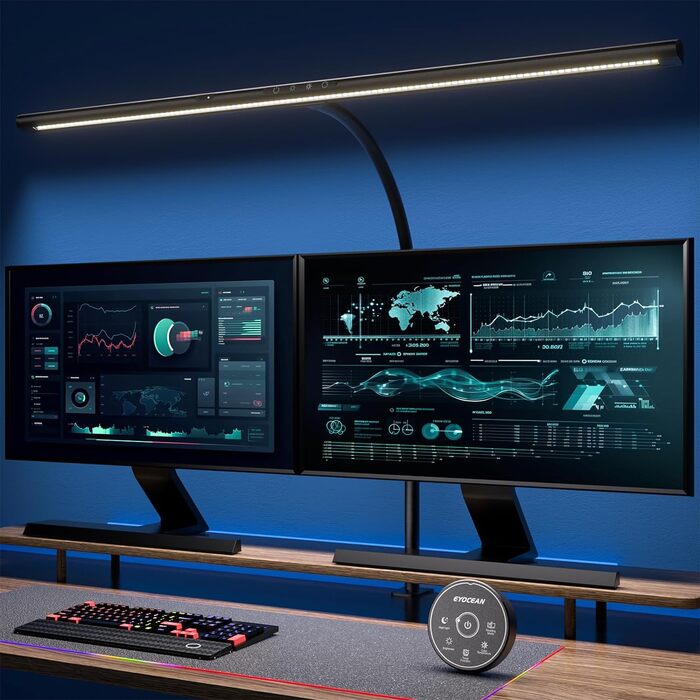 LED лампа настільна EYOCEAN з жестами та пультом, 24W, 80см, для офісу, читання, архітекторів, дизайнерів, чорна