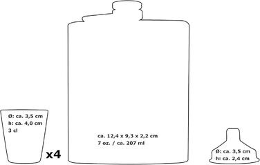 Набір фляга з воронкою та 4 шт. склянок для шнапсу об'ємом 3cl – подарункова коробка, фляга 7 oz (207ml)