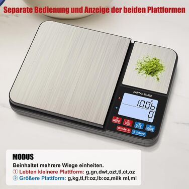 Кухонні ваги Diyife з двома платформами, 10 кг/1 г та 500 г/0.01 г, цифрові, з функцією тарування, підрахунку, автовимкнення, для кухні, ювелірних виробів, випічки та приготування їжі, з батарейками