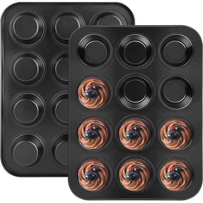 Форма для мафінів (2 шт.) - 24 лунки, антипригарне покриття, BPA-free, стандартний розмір 35 x 27 x 3 см, ідеально для капкейків, брауні та випічки