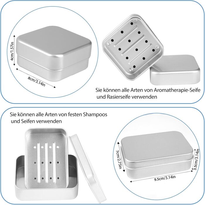 Набір мильниць для подорожей 2 шт. з алюмінію з підсіткою, вологостійкі, нержавіючі мильниці для дому, подорожей, мила та пінки для гоління (срібні)