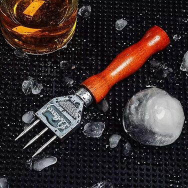 4X Ice Pick - Wood Chopper with Solid Wood Handle, Ice Crusher with Three 304 Stainless Steel Tips for Cocktail Barista