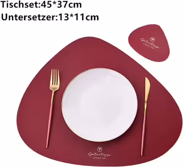 Set of 4/Set of 6 Placemats and Coasters, Triangle Oval Leather Table Sets, Water Drop Design, Wipeable Table Mat, Waterproof, Oil-Resistant, Non-Slip, Heat-Resistant Placemats (Gray, 6-Piece)