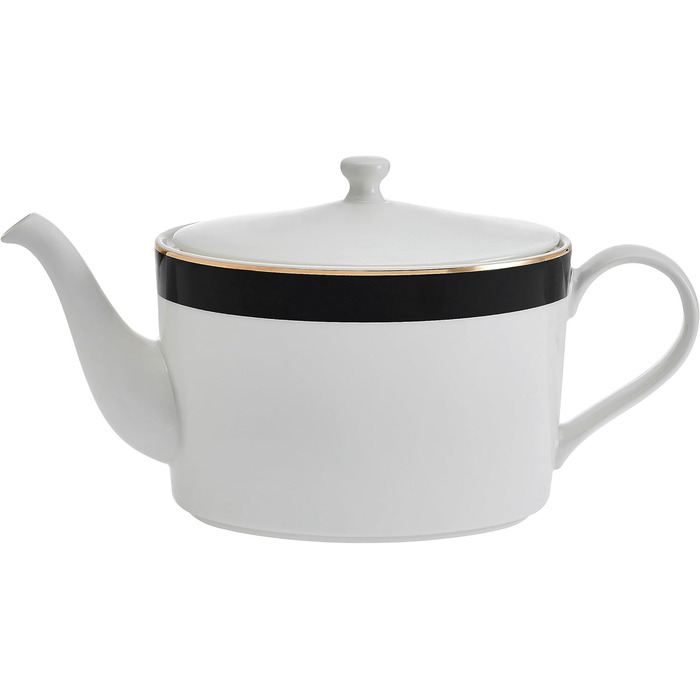 Mikasa Luxe Deco Porcelain Teapot, large 4-cup teapot with filter, 1.1L, Art Deco print and genuine gold accents, dishwasher safe