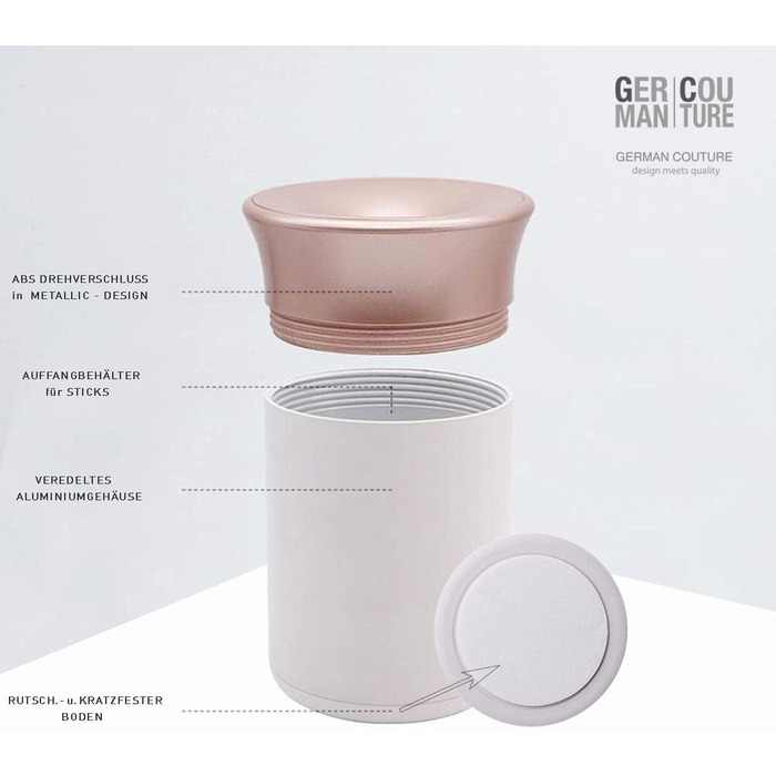GC German Couture Stickbecher Auto-Aschenbecher compatible with IQOS ILUMA PRIME TEREA Sticks & Heets Sticks + Glo Hyper Pro Air neo Sticks Accessories and for PLOOM, white/rose gold