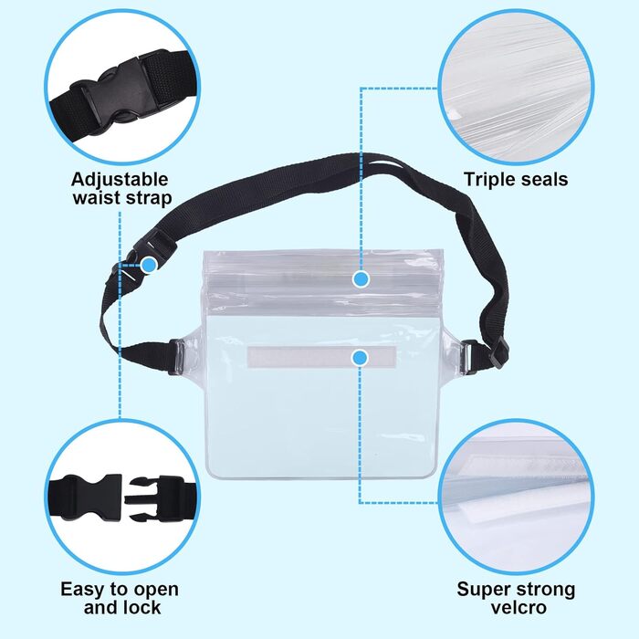 Водонепроникна поясна сумка з регульованим поясом, водонепроникний чохол для телефону IP68. Підходить для фотозйомки, водного спорту, пляжу, плавання, катання на човні та іншого. (Прозорий*2)