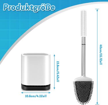 Набір для туалету: щітка для унітазу з тримачем, нержавіюча сталь та силікон, настінний кріплення, чорний колір (Weiß B)