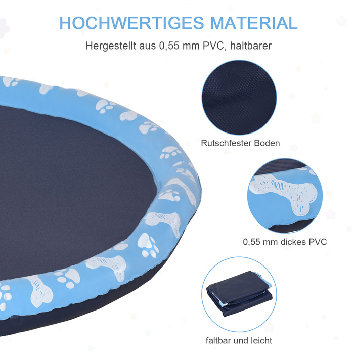 PawHut Splash Sprinkler Pad 170 см ігровий килимок для води для собак, антиковзаюча PVC-підстилка для вулиці блакитного кольору, ідеально підходить для літнього відпочинку в саду