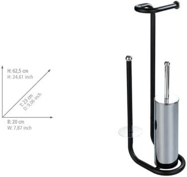 Набір для туалету WENKO Stand WC з інтегрованим тримачем туалетного паперу та щіткою, з нержавіючої сталі, 20 x 62,5 x 23 см (Чорний)