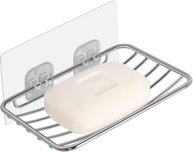 Тримач для мила без свердління Uten, нержавіюча сталь, самоклеючий з 2 гачками, для душу, ванної, кухні (сріблястий)