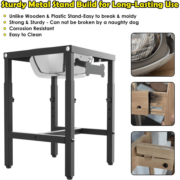 Підвищений миска для собак (6 літрів) для великих собак, 4-рівнева регулювання висоти (33–46 см), з нержавіючої сталі з вологостійким килимком та стійким металевим підставкою, легко миється, для дому та вулиці